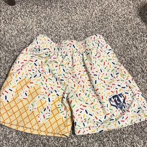 Baseball lifestyle Ice Cream Sprinkle Pattern White Shorts with Yellow Grid